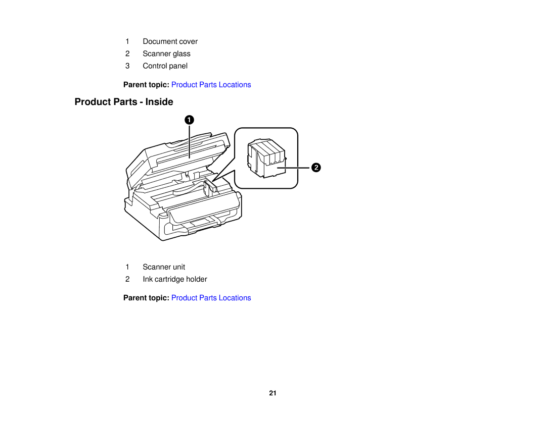 Epson WF-2630 manual Product Parts Inside 