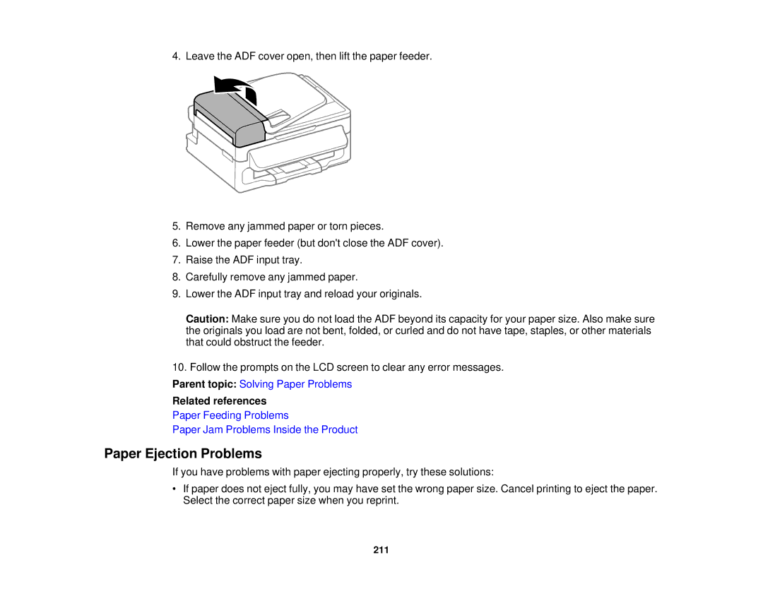 Epson WF-2630 manual Paper Ejection Problems, Related references 