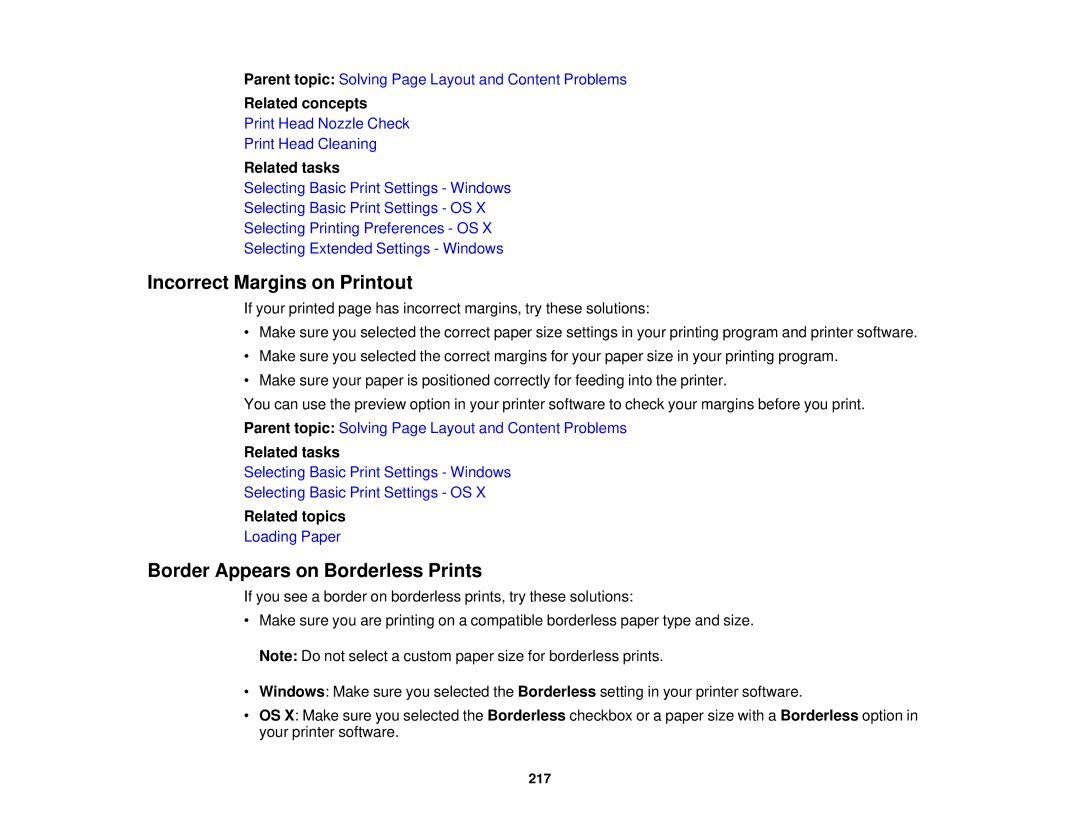 Epson WF-2630 manual Incorrect Margins on Printout, Border Appears on Borderless Prints 