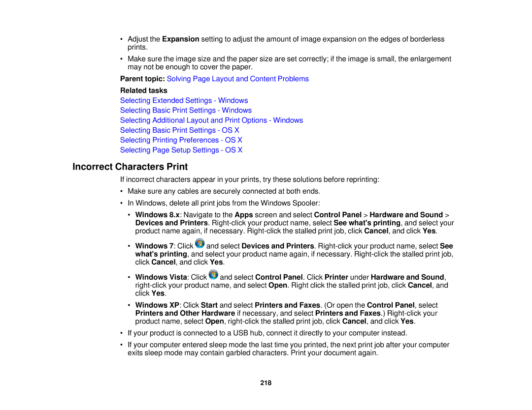 Epson WF-2630 manual Incorrect Characters Print 