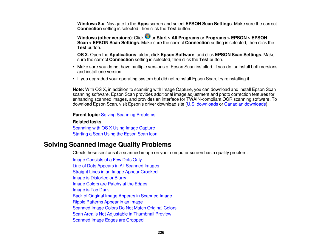 Epson WF-2630 manual Solving Scanned Image Quality Problems 