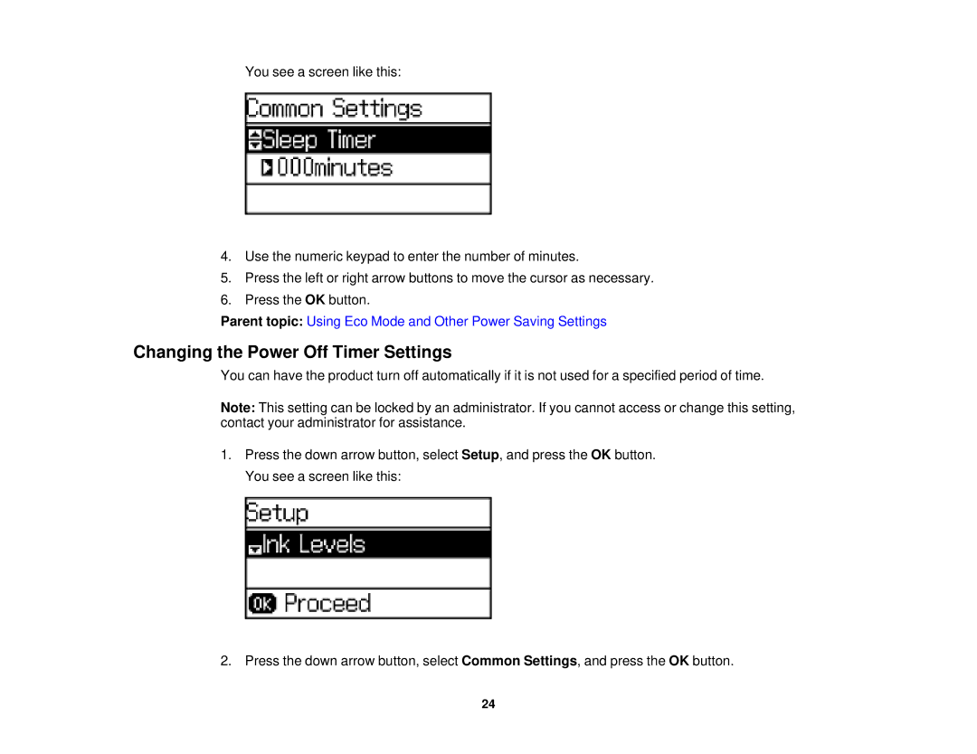 Epson WF-2630 manual Changing the Power Off Timer Settings 