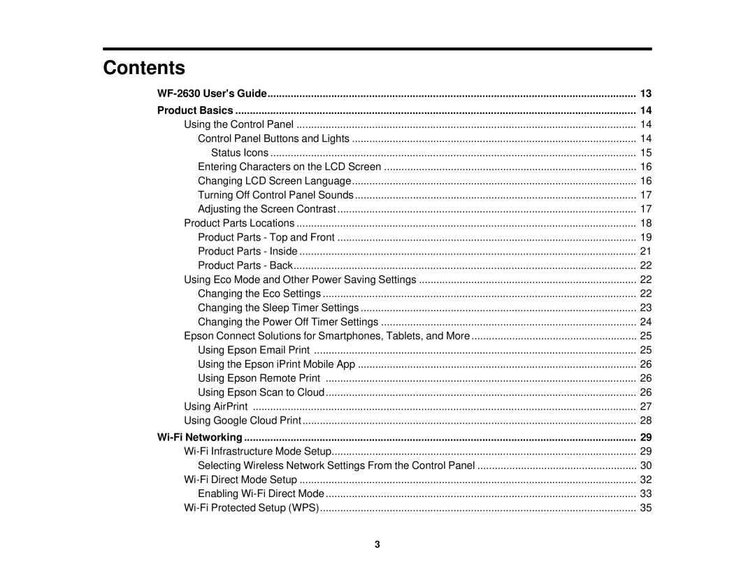 Epson WF-2630 manual Contents 