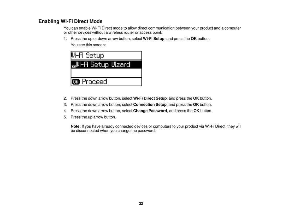 Epson WF-2630 manual Enabling Wi-Fi Direct Mode 