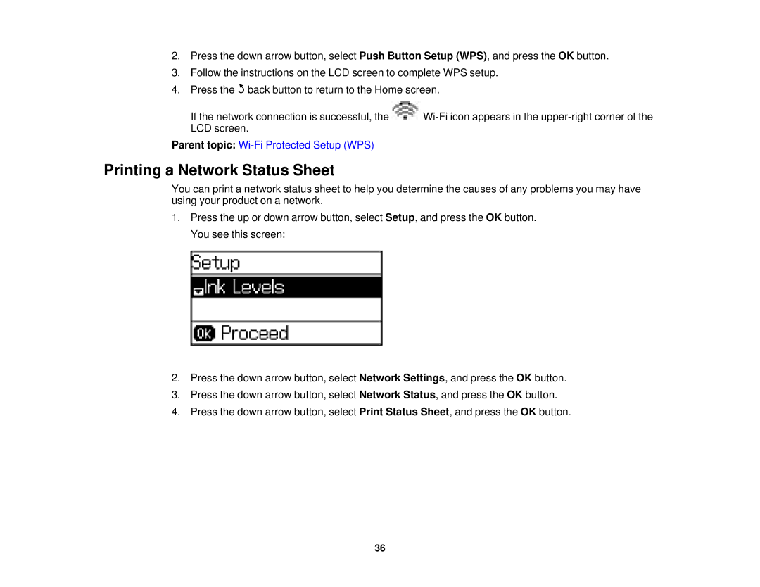 Epson WF-2630 manual Printing a Network Status Sheet 