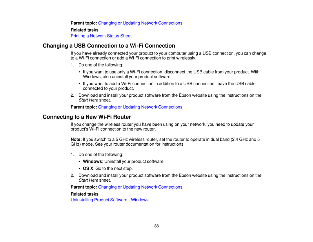 Epson WF-2630 manual Changing a USB Connection to a Wi-Fi Connection, Connecting to a New Wi-Fi Router 