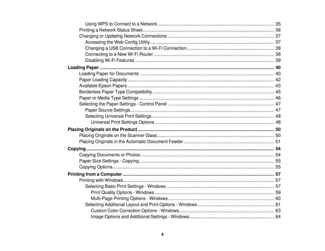 Epson WF-2630 manual Loading Paper, Placing Originals on the Product, Copying, Printing from a Computer 