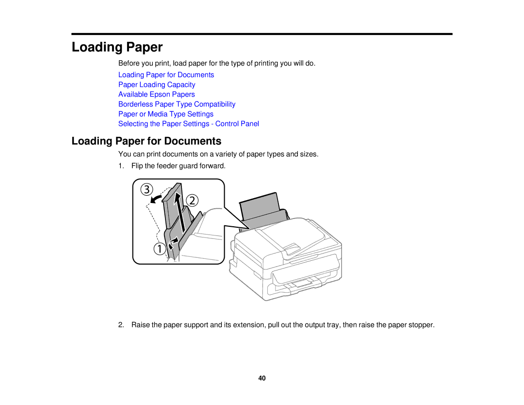 Epson WF-2630 manual Loading Paper for Documents 