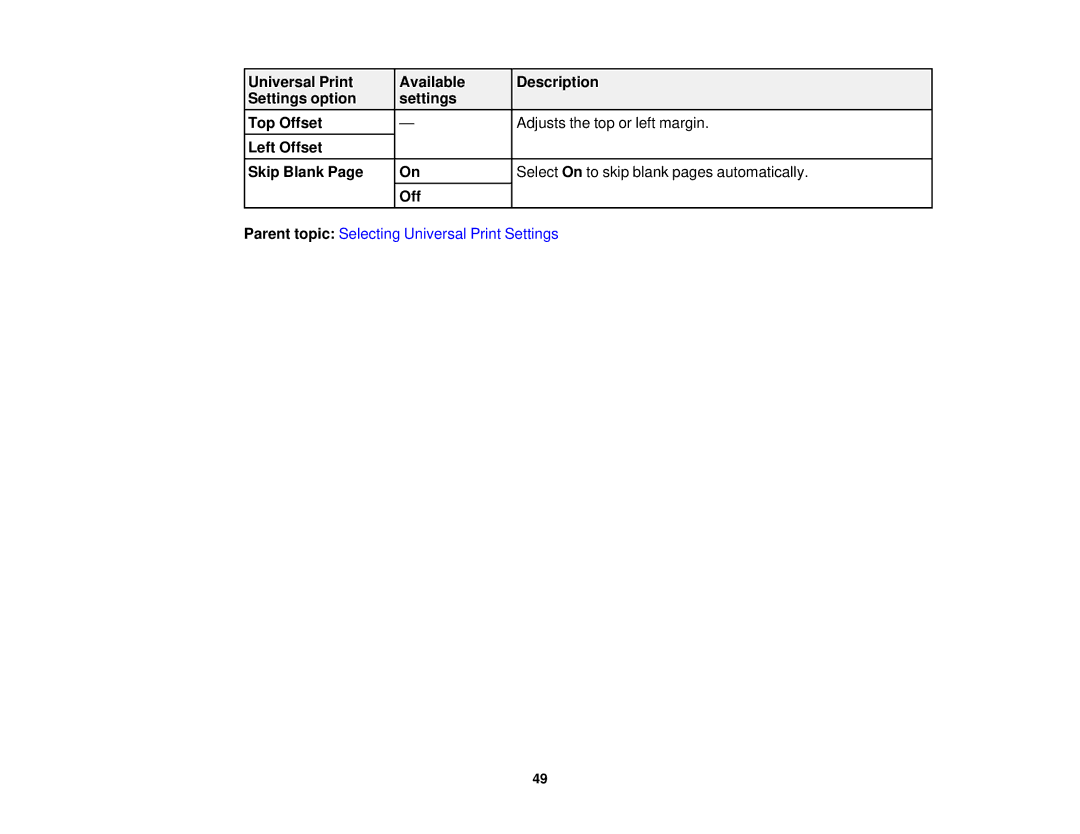 Epson WF-2630 manual Parent topic Selecting Universal Print Settings 