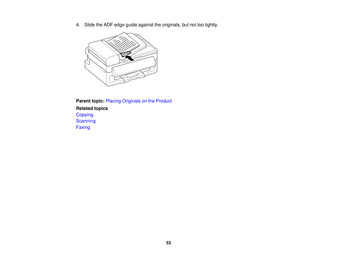 Epson WF-2630 manual Parent topic Placing Originals on the Product 