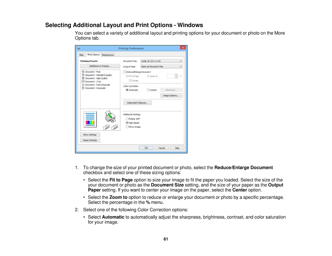 Epson WF-2630 manual Selecting Additional Layout and Print Options Windows 