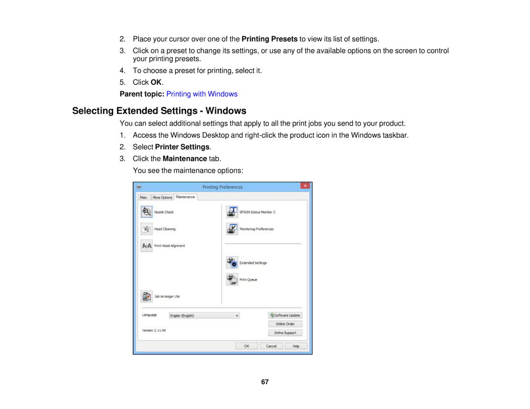 Epson WF-2630 manual Selecting Extended Settings Windows, Select Printer Settings 