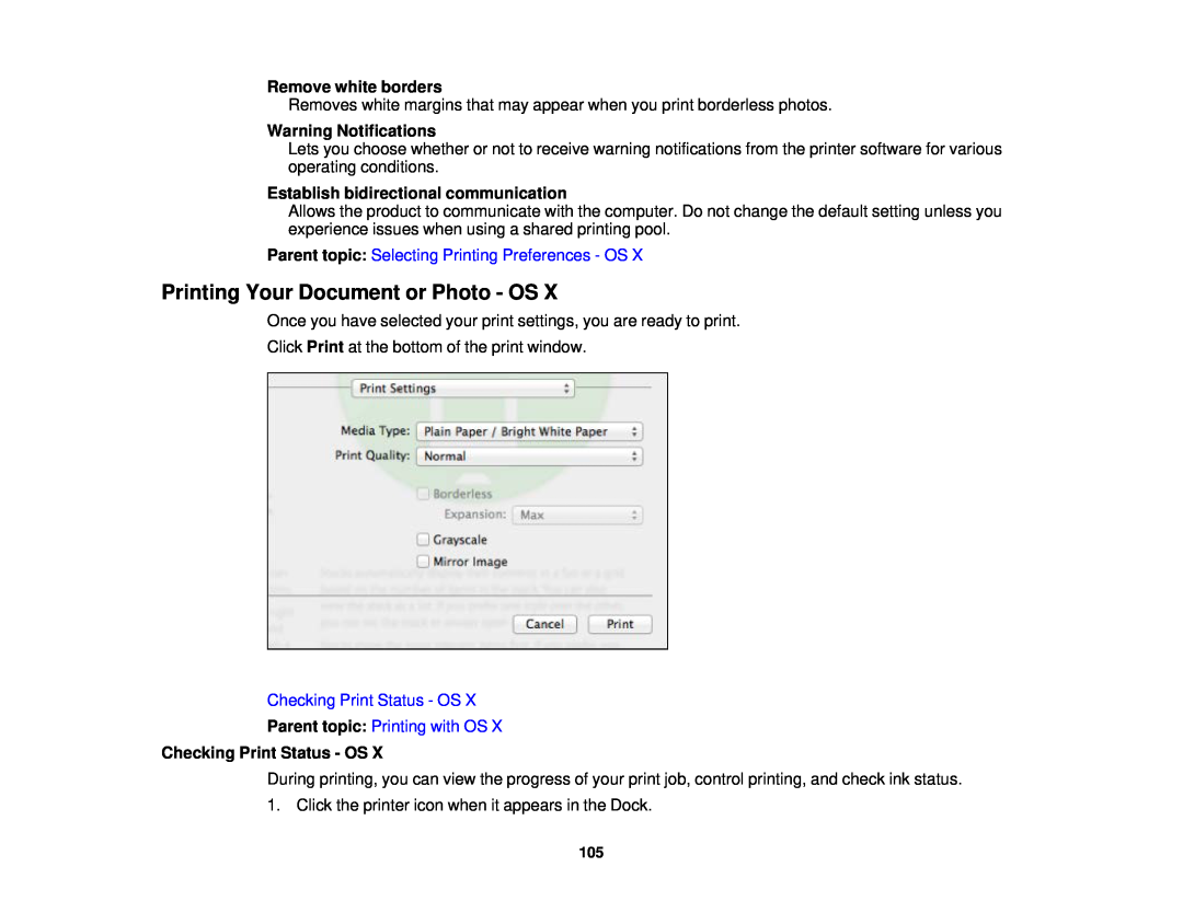 Epson WF-2650 manual Printing Your Document or Photo - OS, Warning Notifications, Establish bidirectional communication 