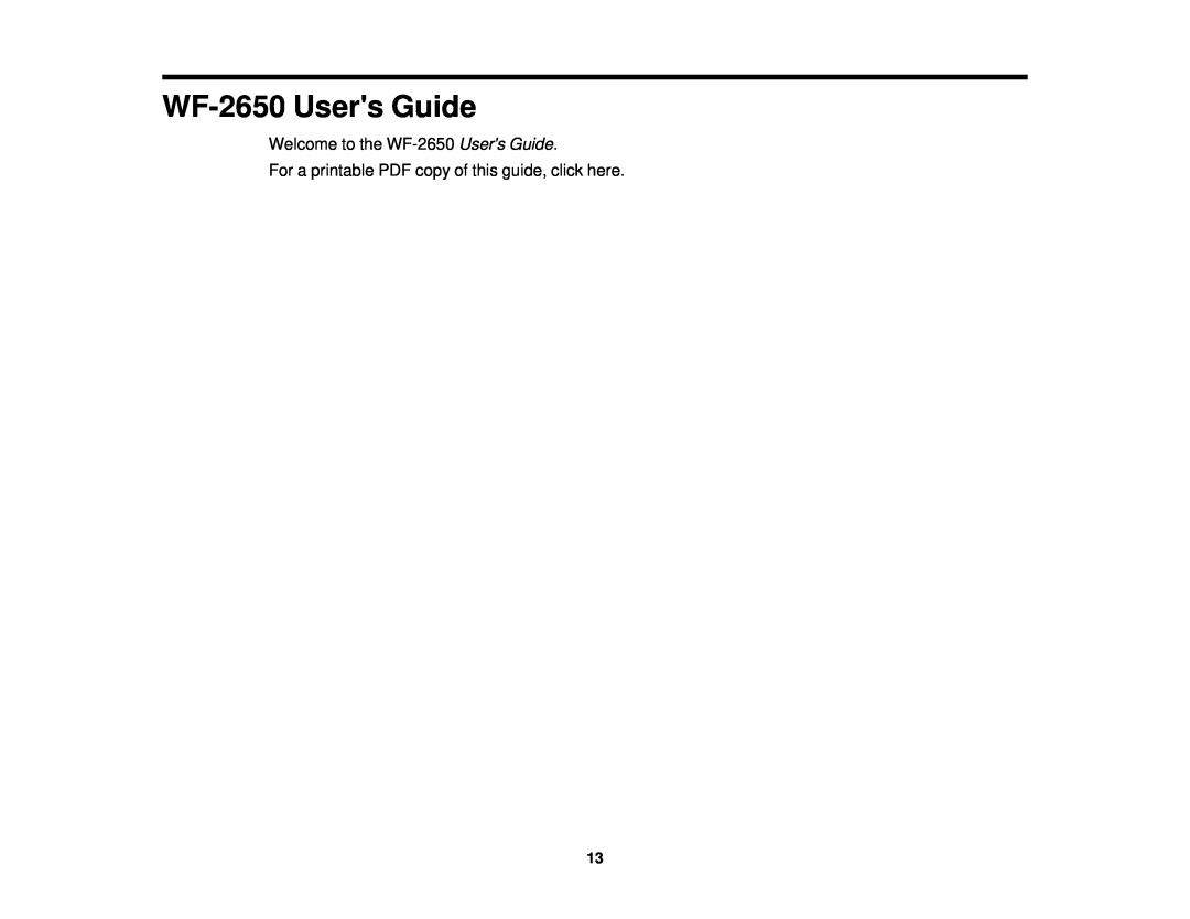 Epson manual WF-2650Users Guide, Welcome to the WF-2650 Users Guide 