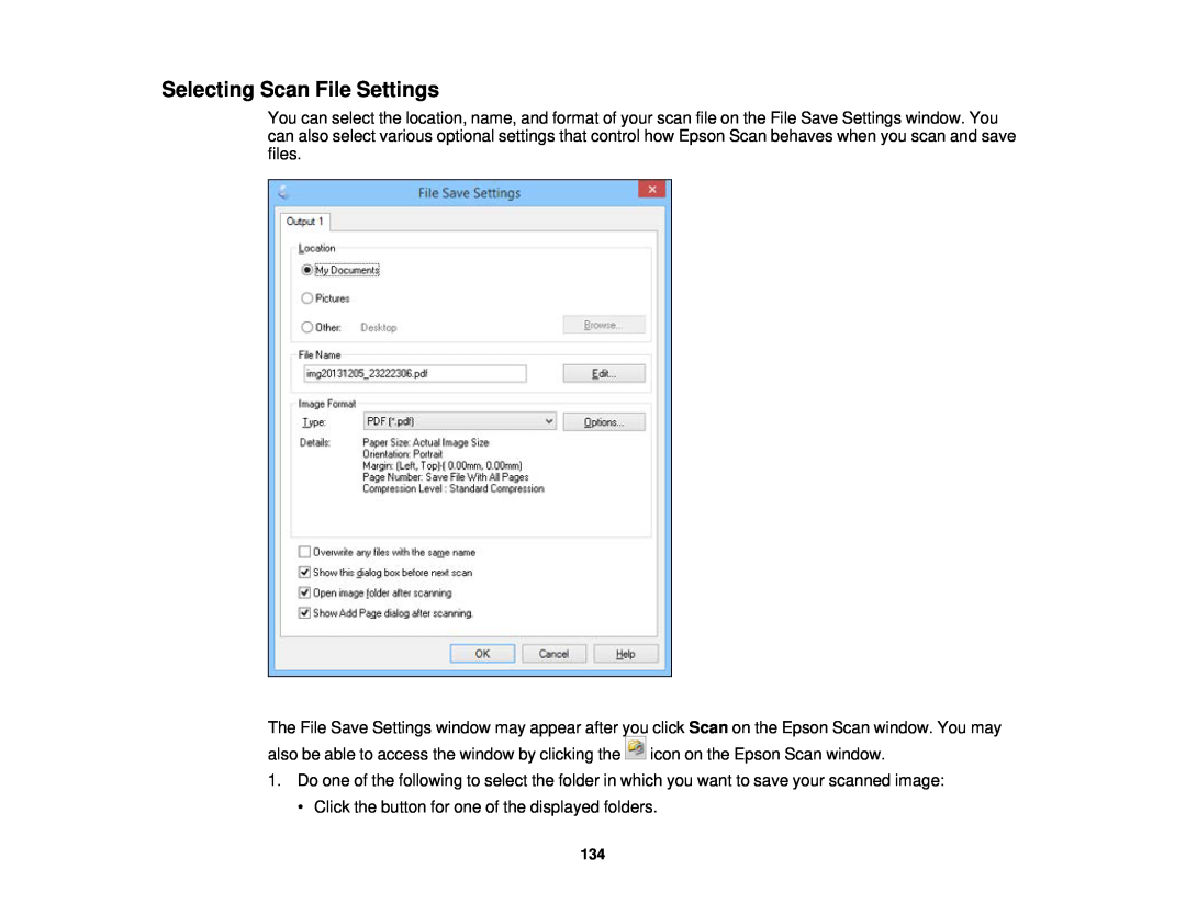Epson WF-2650 manual Selecting Scan File Settings 