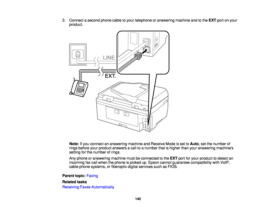 Epson WF-2650 manual Parent topic: Faxing Related tasks, Receiving Faxes Automatically 
