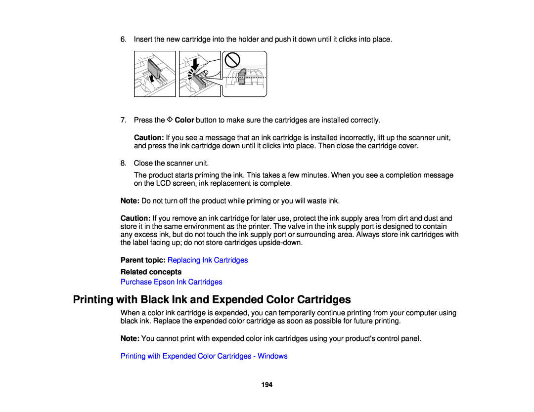 Epson WF-2650 manual Printing with Expended Color Cartridges - Windows, Close the scanner unit, Related concepts 