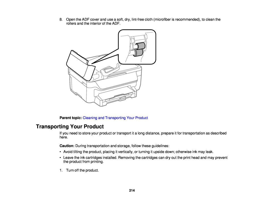 Epson WF-2650 manual Transporting Your Product 