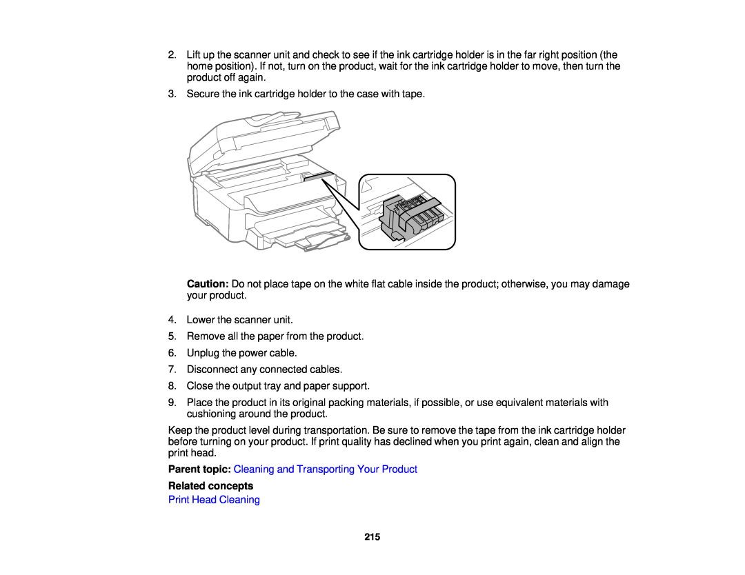 Epson WF-2650 manual Lower the scanner unit, Related concepts, Print Head Cleaning 