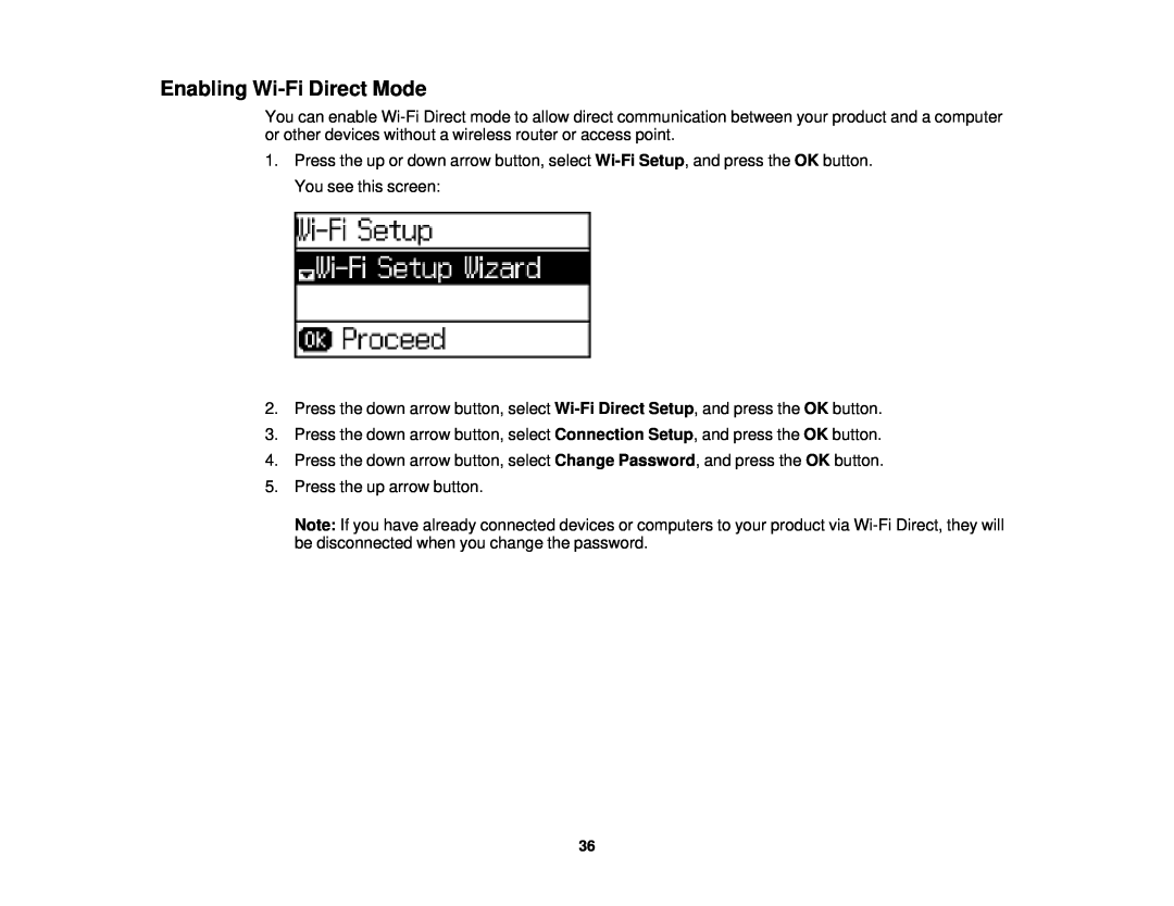 Epson WF-2650 manual Enabling Wi-FiDirect Mode 