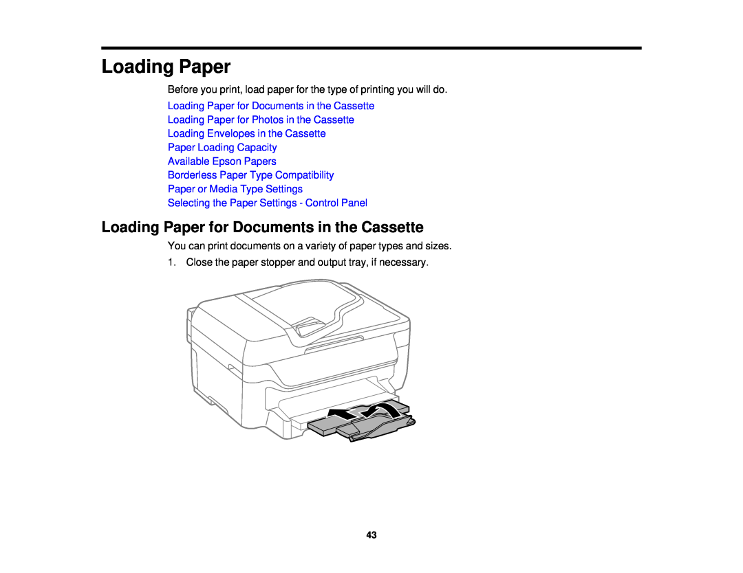 Epson WF-2650 manual Loading Paper for Documents in the Cassette, Loading Paper for Photos in the Cassette 