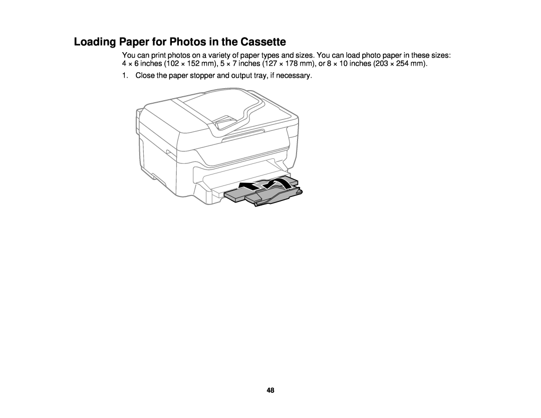 Epson WF-2650 manual Loading Paper for Photos in the Cassette 