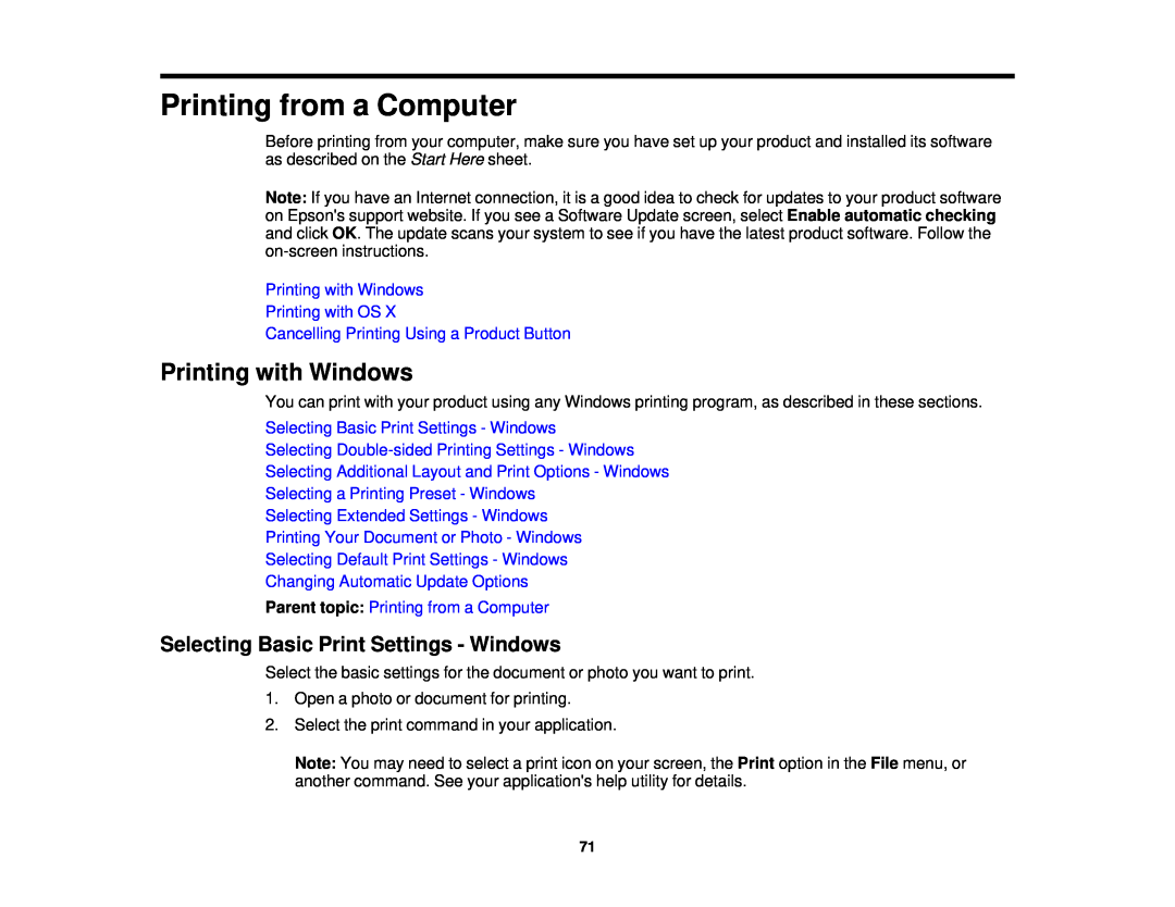 Epson WF-2650 manual Printing from a Computer, Printing with Windows, Selecting Basic Print Settings - Windows 