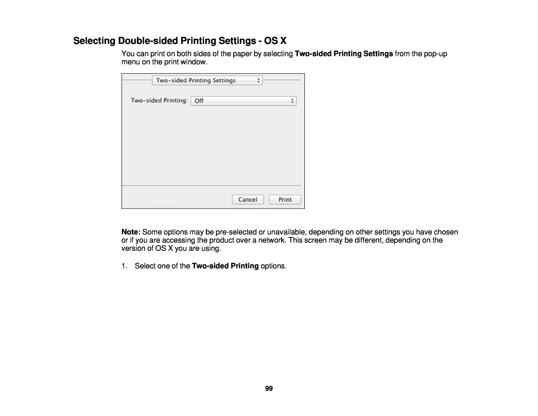 Epson WF-2650 manual Selecting Double-sidedPrinting Settings - OS 