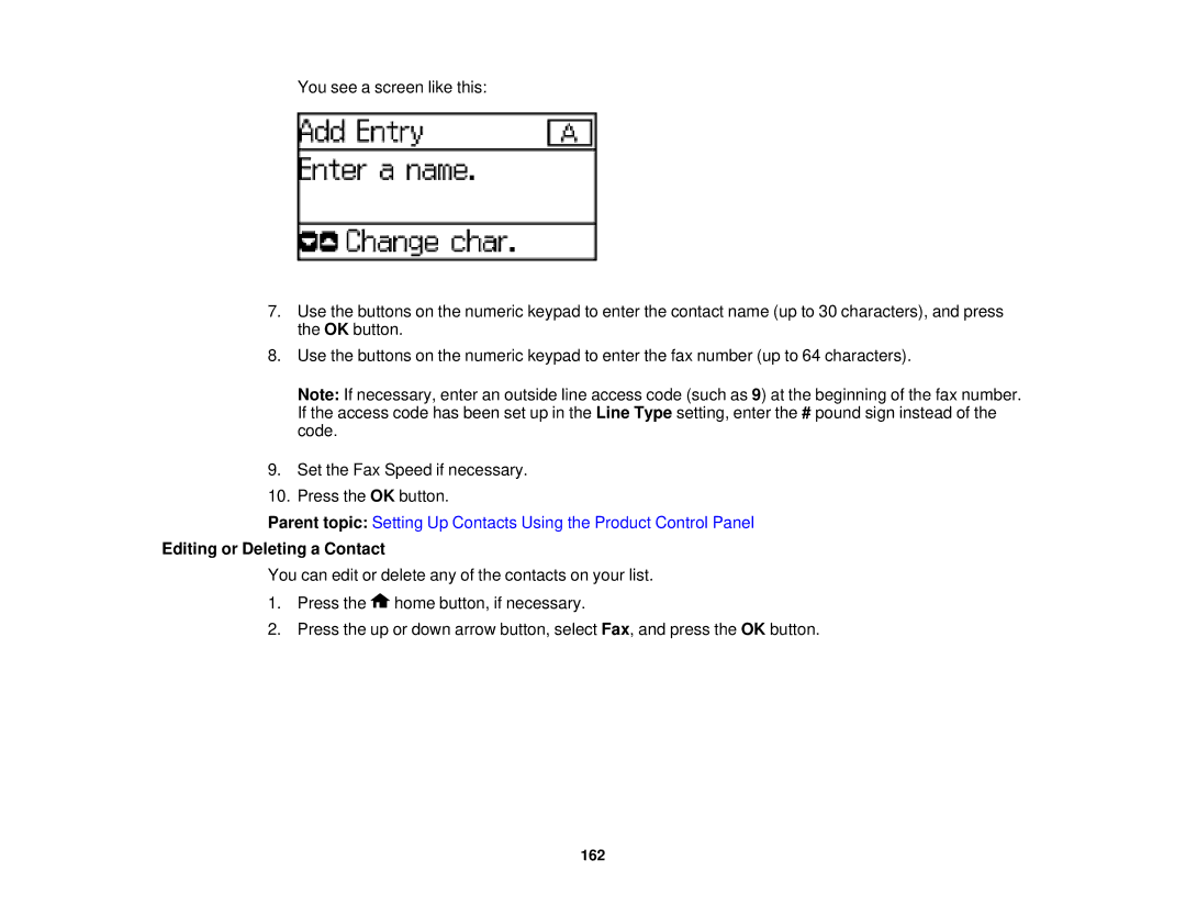 Epson WF-2650 manual Editing or Deleting a Contact 