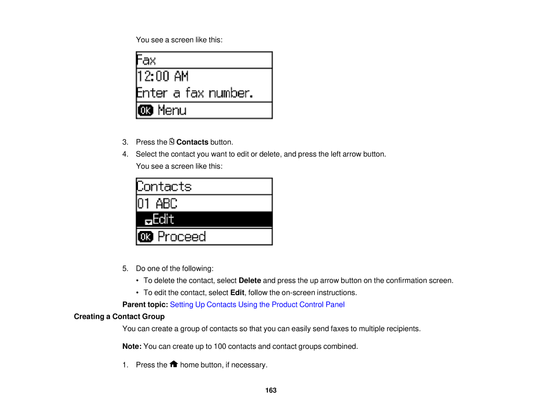 Epson WF-2650 manual Creating a Contact Group 