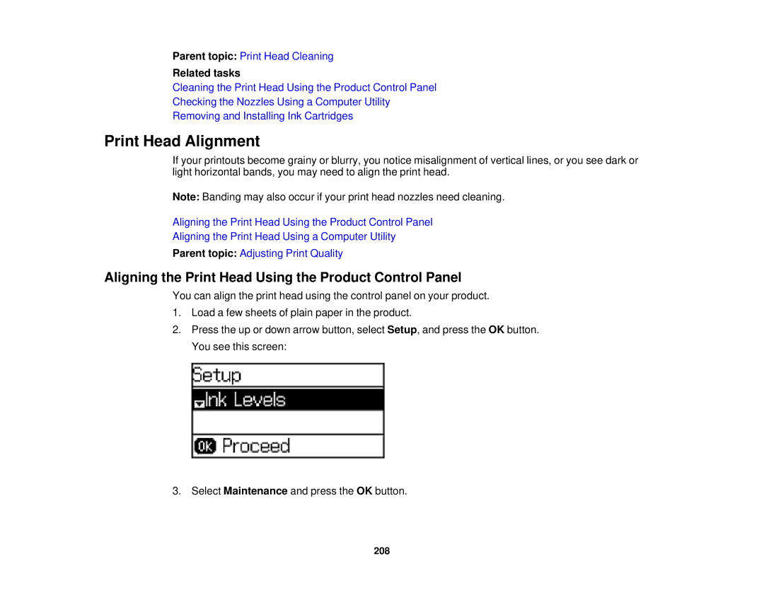 Epson WF-2650 manual Print Head Alignment, Aligning the Print Head Using the Product Control Panel 