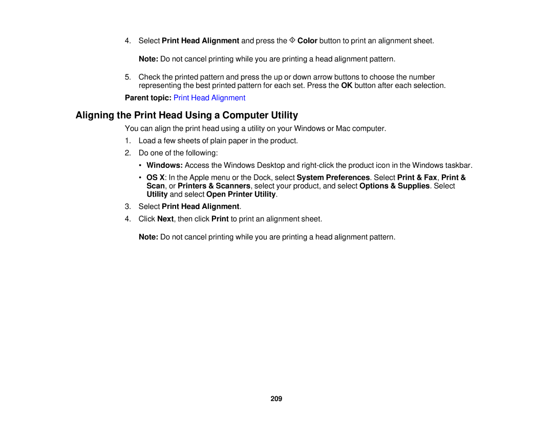 Epson WF-2650 manual Aligning the Print Head Using a Computer Utility, Select Print Head Alignment 