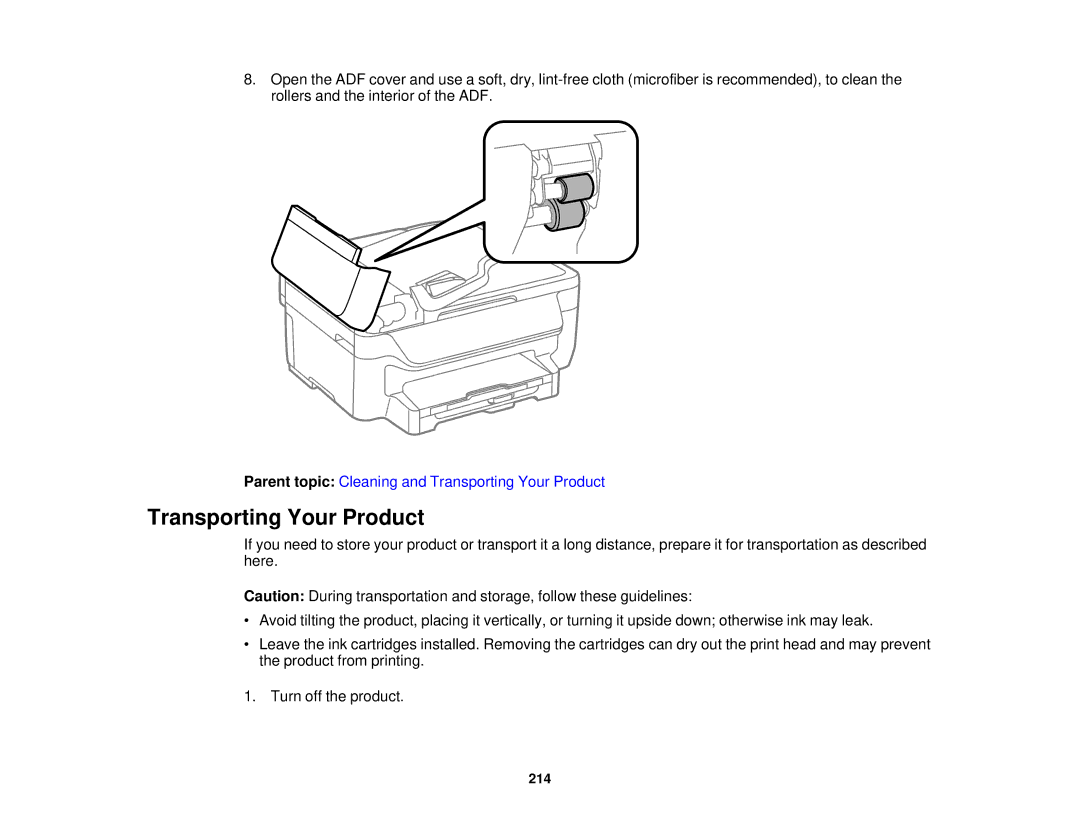 Epson WF-2650 manual Transporting Your Product 