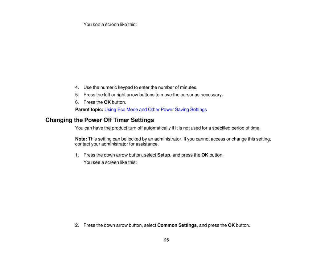 Epson WF-2650 manual Changing the Power Off Timer Settings 