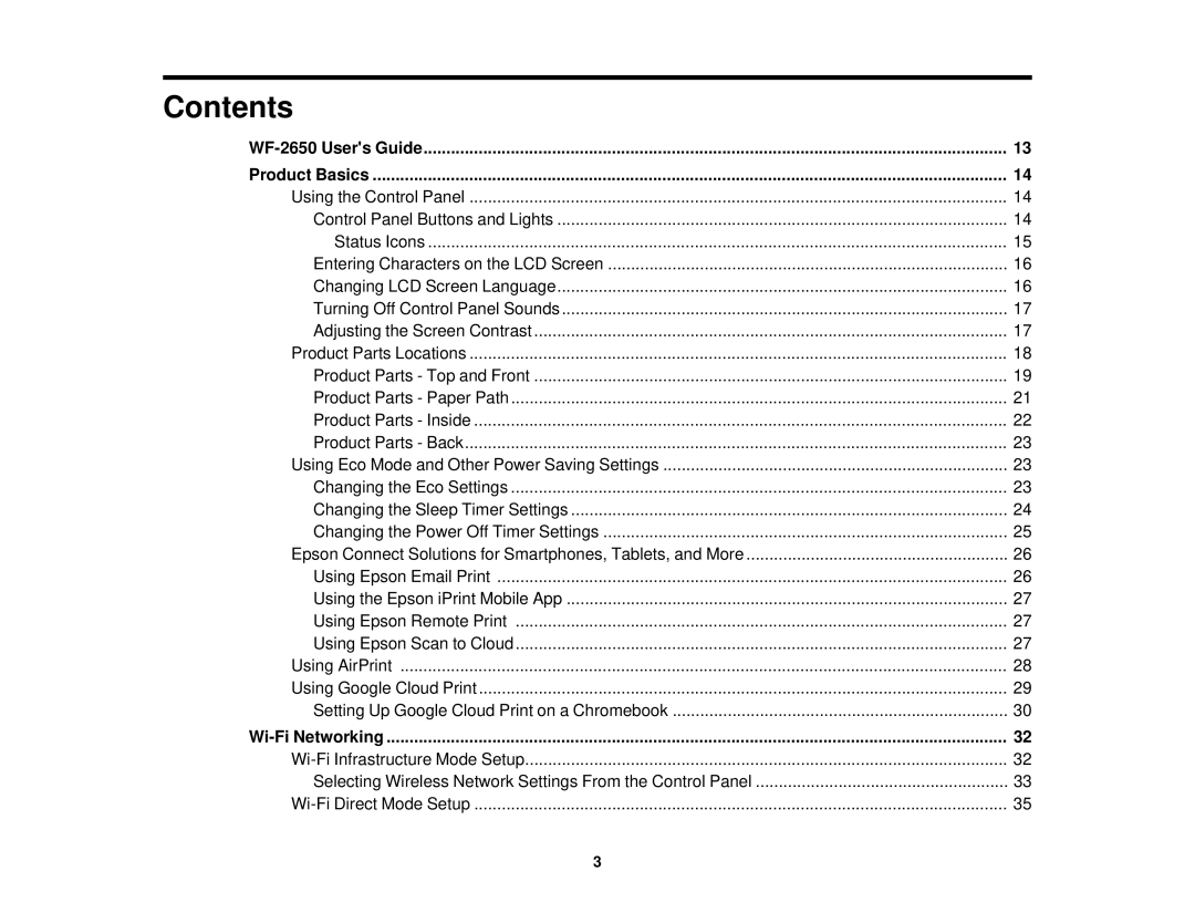 Epson WF-2650 manual Contents 