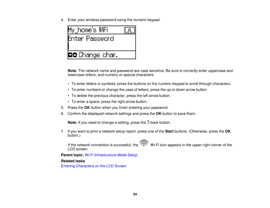 Epson WF-2650 manual Parent topic Wi-Fi Infrastructure Mode Setup 