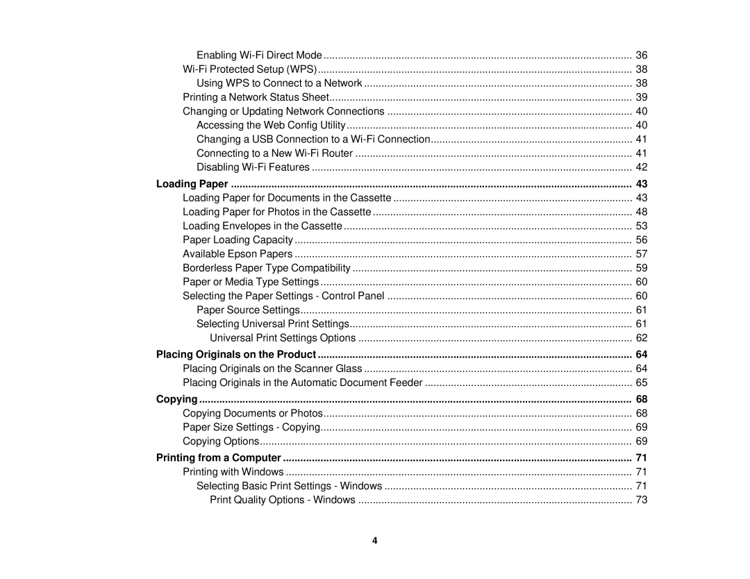 Epson WF-2650 manual Loading Paper, Placing Originals on the Product, Copying, Printing from a Computer 