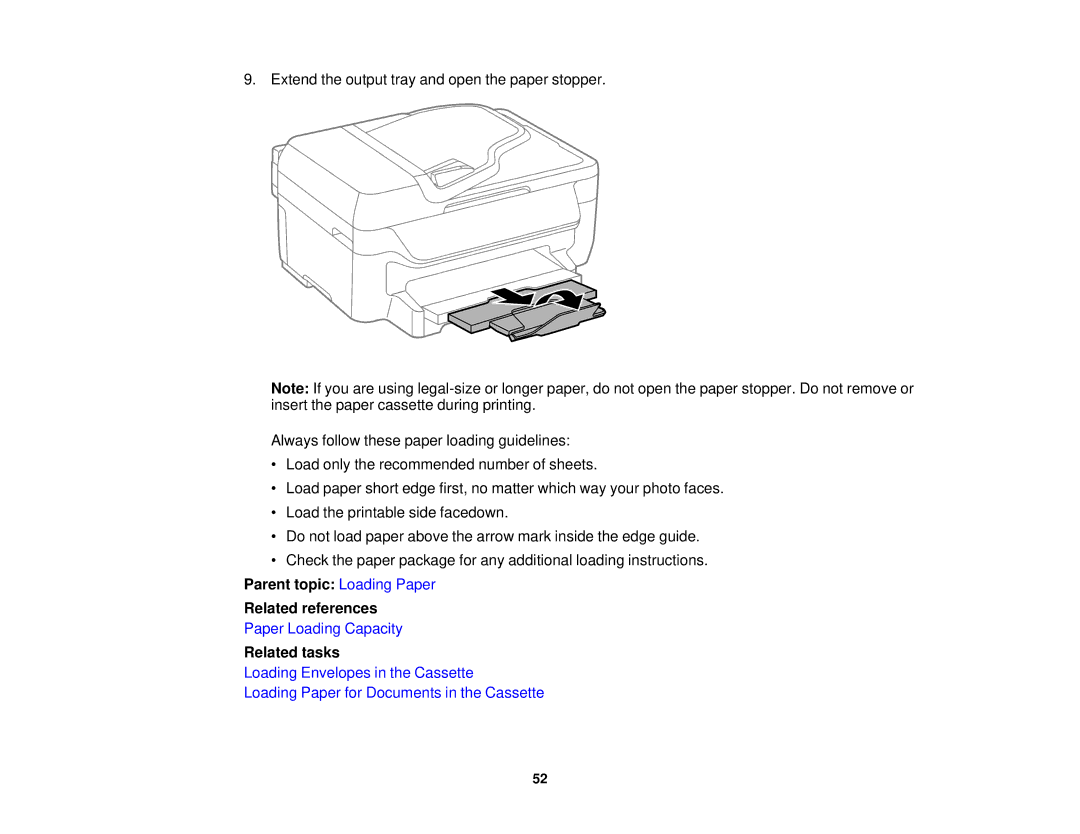 Epson WF-2650 manual Parent topic Loading Paper Related references 