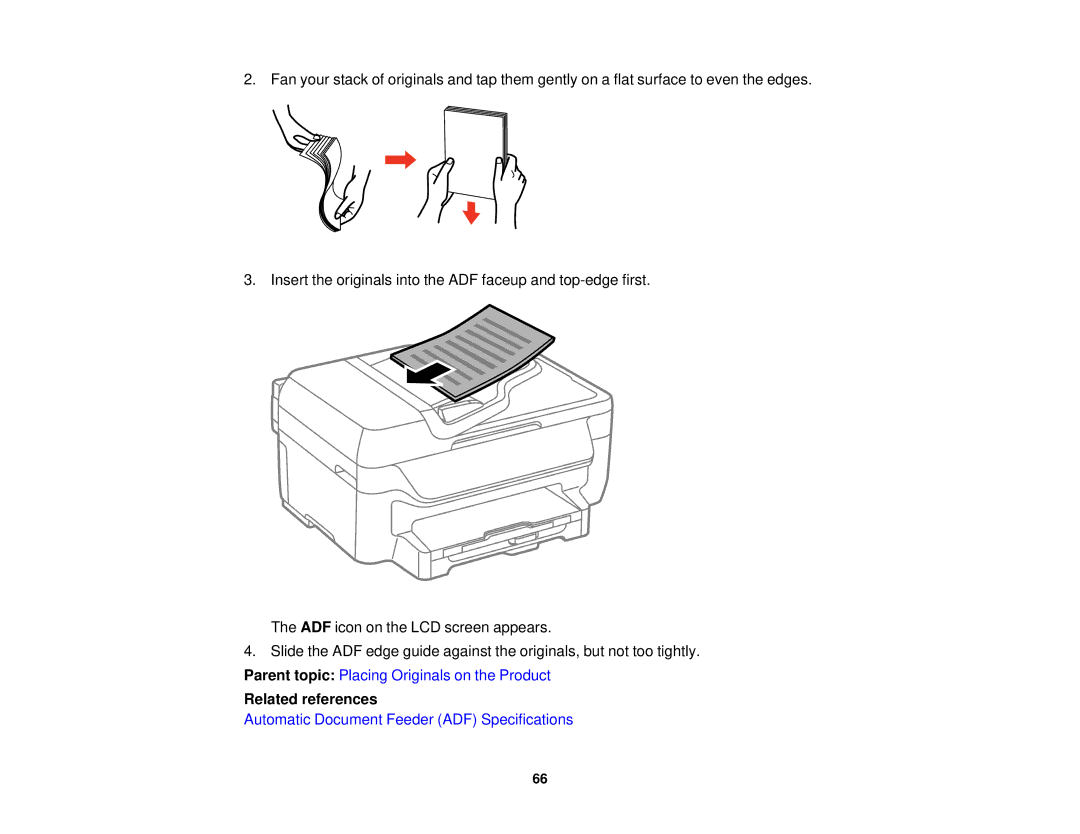 Epson WF-2650 manual Automatic Document Feeder ADF Specifications 