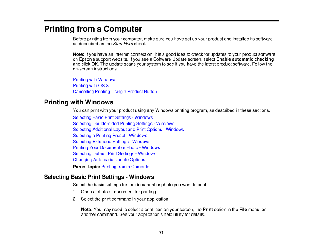 Epson WF-2650 manual Printing with Windows, Selecting Basic Print Settings Windows 