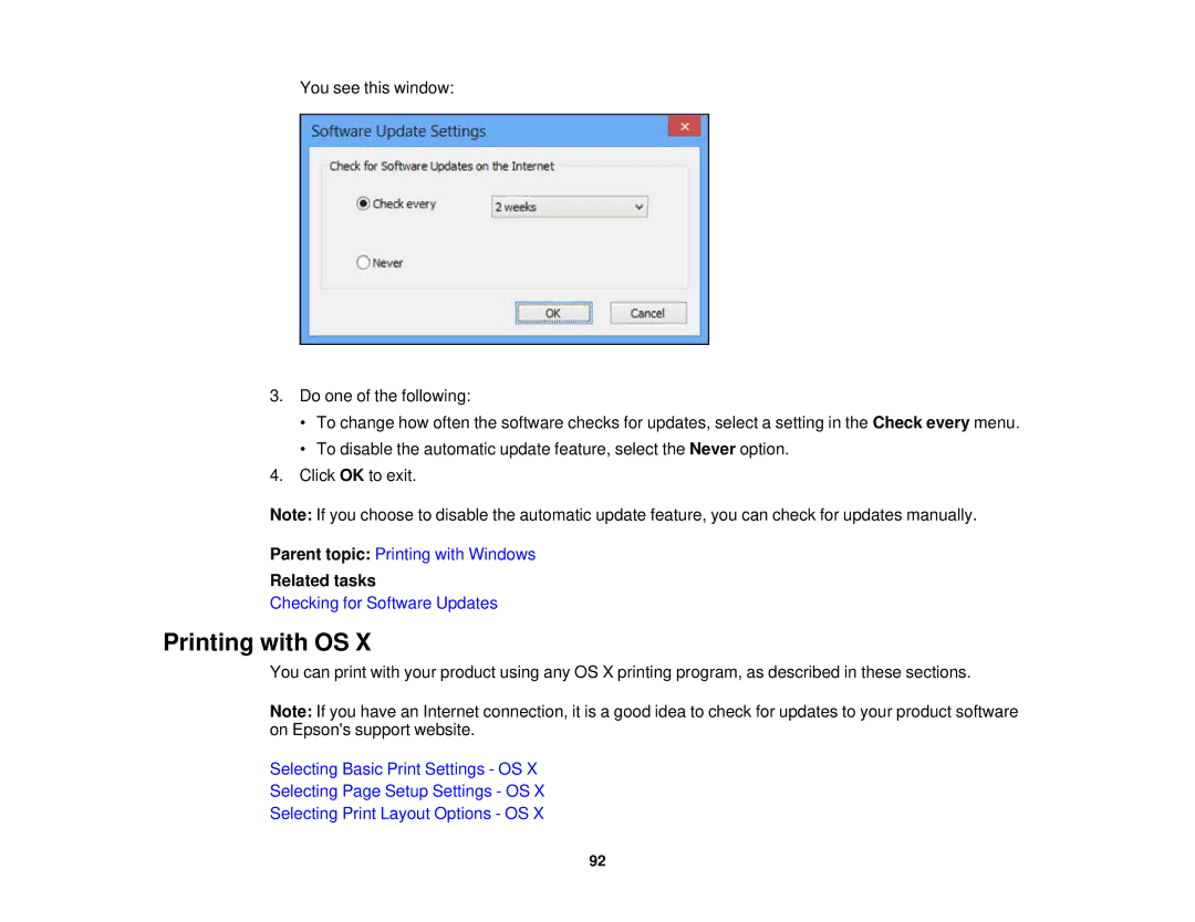 Epson WF-2650 manual Printing with OS, Related tasks 