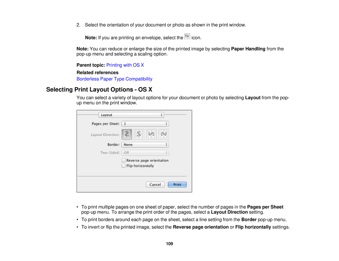 Epson WF2660 manual Selecting Print Layout Options OS 