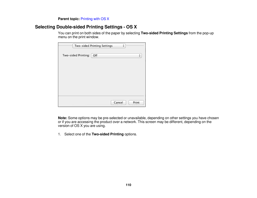 Epson WF2660 manual Selecting Double-sided Printing Settings OS 