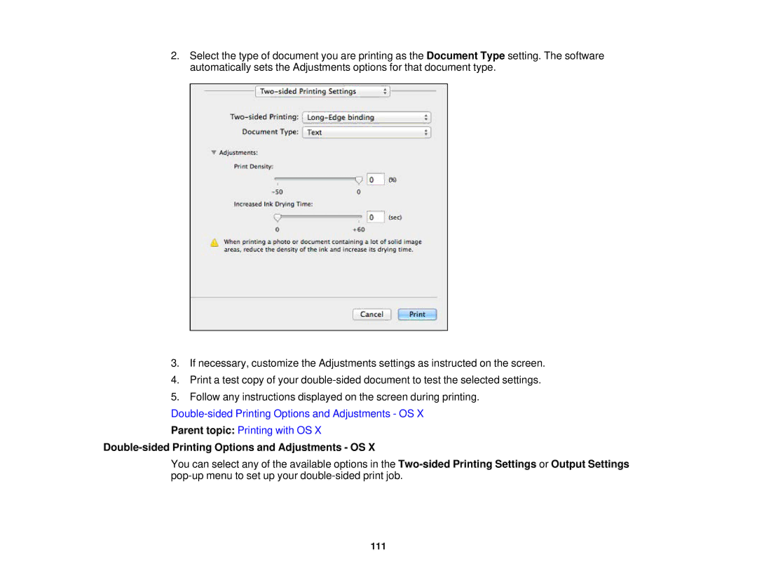 Epson WF2660 manual Double-sided Printing Options and Adjustments OS 