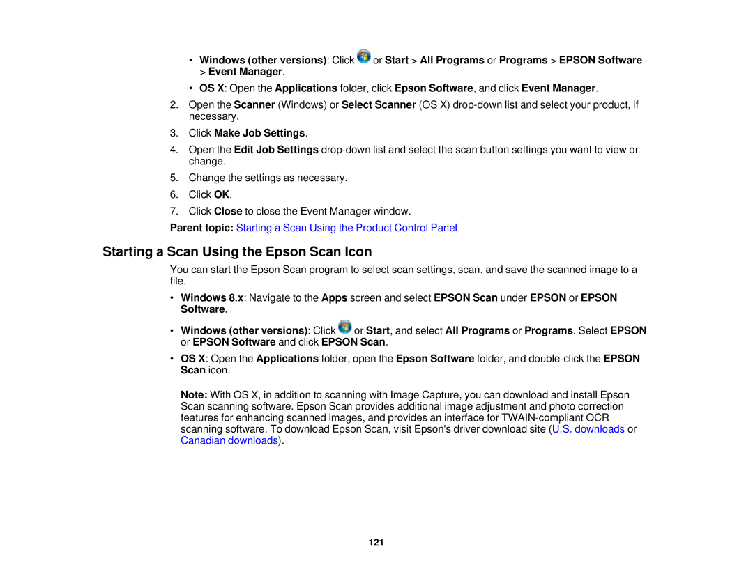 Epson WF2660 manual Starting a Scan Using the Epson Scan Icon, Click Make Job Settings 