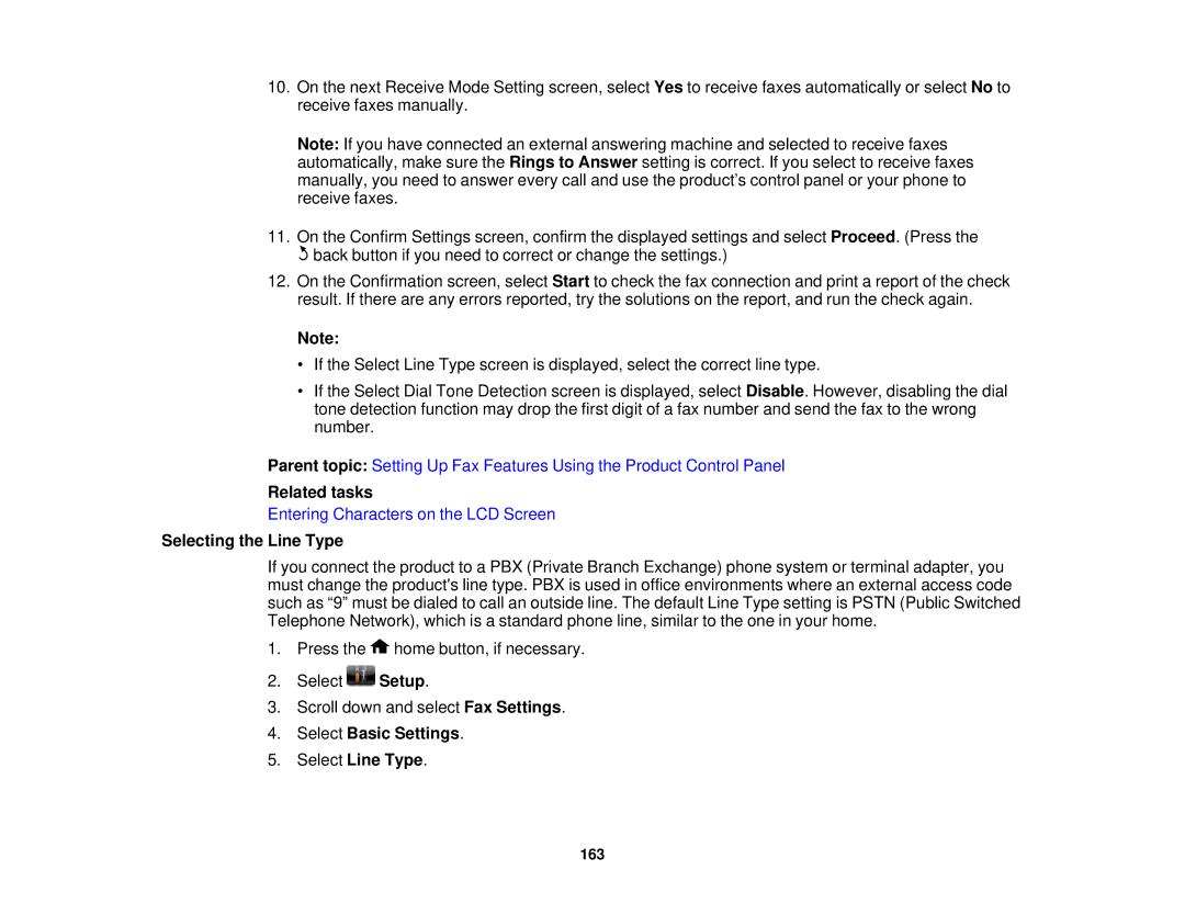 Epson WF2660 manual Selecting the Line Type, Select Basic Settings Select Line Type 