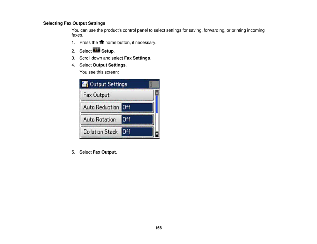 Epson WF2660 manual Selecting Fax Output Settings, Select Fax Output 