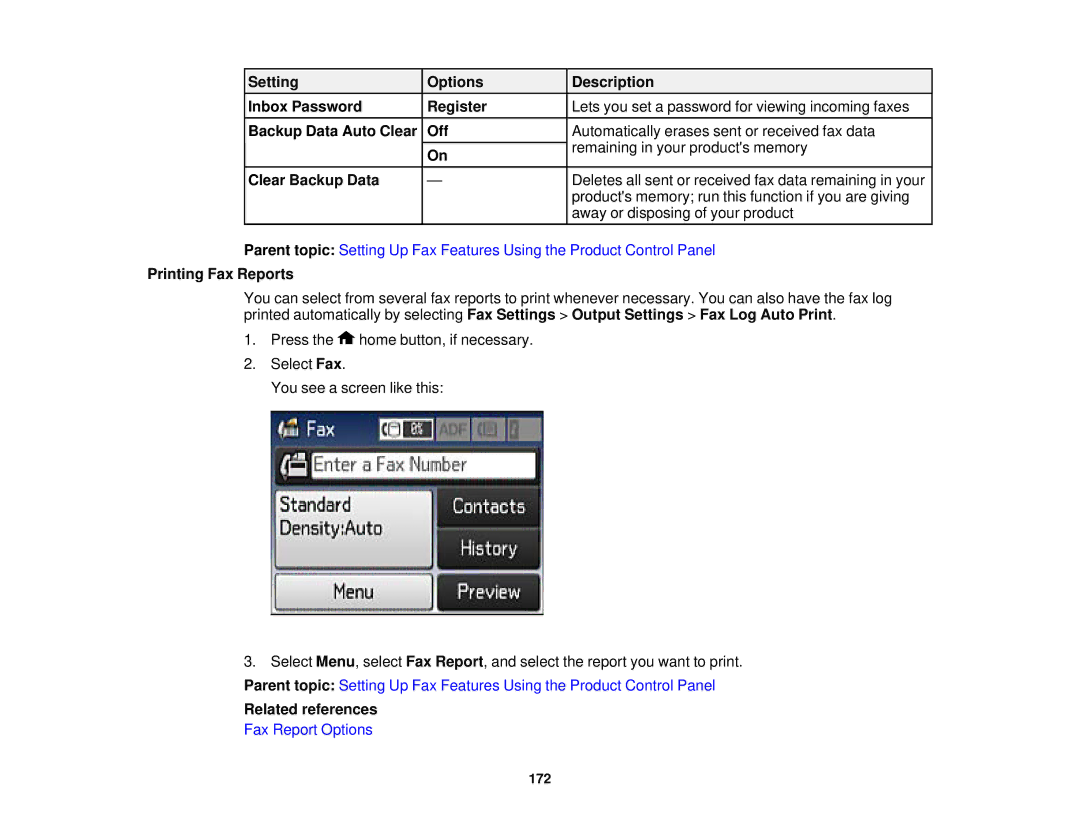 Epson WF2660 manual Printing Fax Reports 