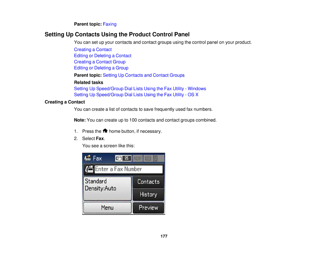 Epson WF2660 manual Setting Up Contacts Using the Product Control Panel, Creating a Contact 