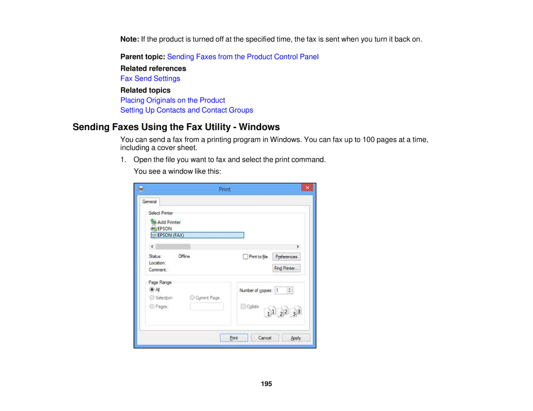 Epson WF2660 manual Sending Faxes Using the Fax Utility Windows 